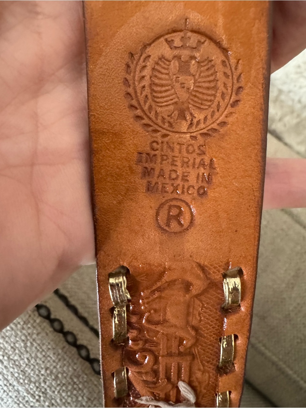 Tooled Leather Western Belt with Horse Motif - 38 (L) - Picture 7 of 8